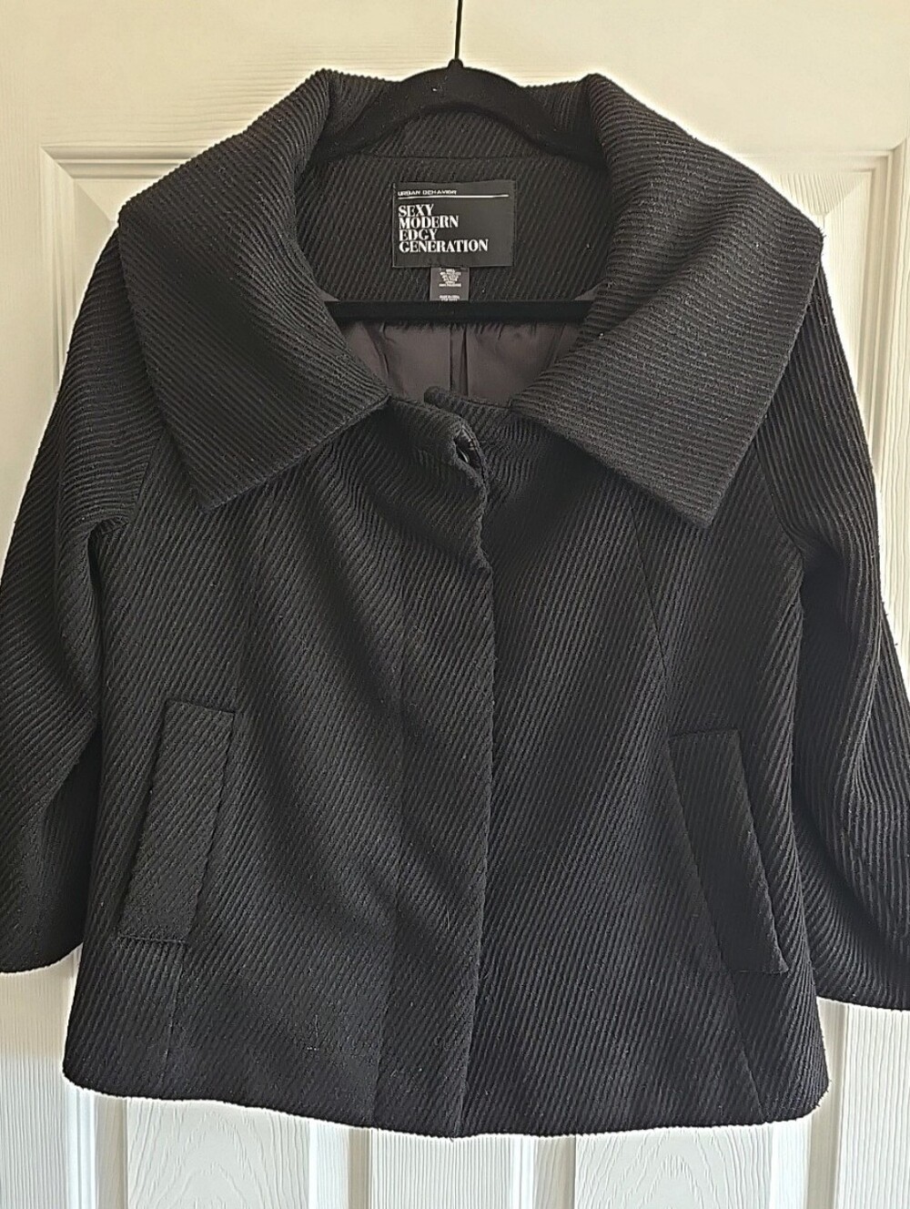Women's Urban Behavior Black Cropped Wool Blend Jacket Blazer Size Small